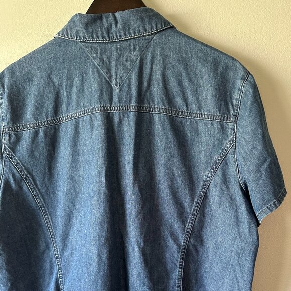 VINTAGE Y2K Tomm Hilfiger Women's Denim Short Sleeve Button-Up Size 20 - Picture 8 of 12
